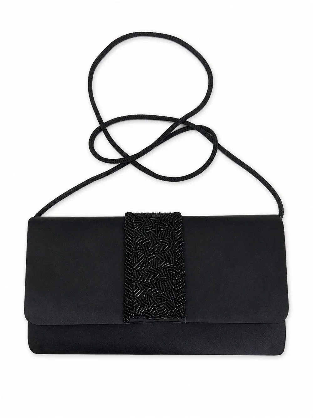 Elegant Black Evening Clutch with Beaded Detail